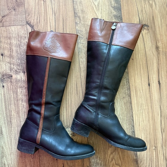 Franco Sarto Canyon Riding Boots in Black and Acorn Leather size 10 Wide Calf - Picture 15 of 16